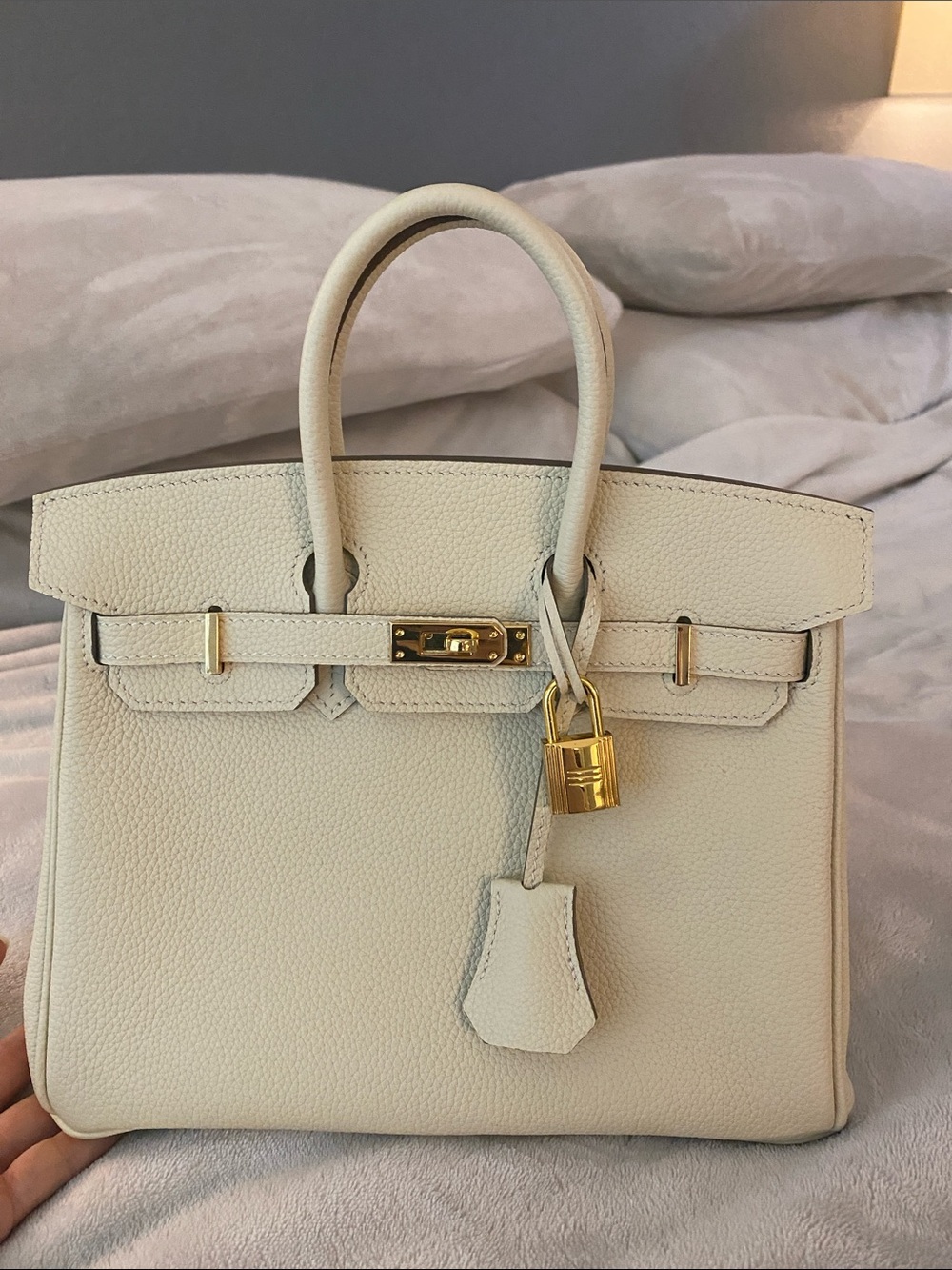 25cm cream craie Togo leather top handle handbag birkin